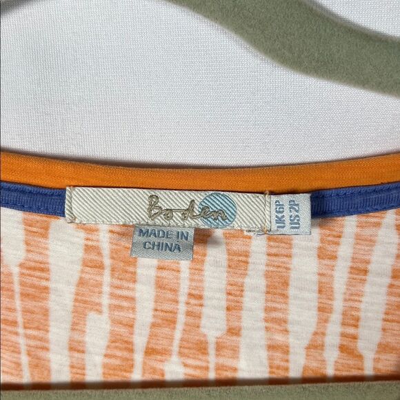 Boden Women’s Jersey Day V-neck‎ Dress Orange Print Cap Sleeve Size 2P - Picture 2 of 4